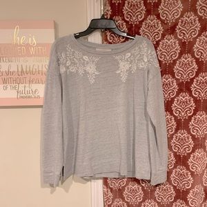 Loft Floral patterned gray sweater